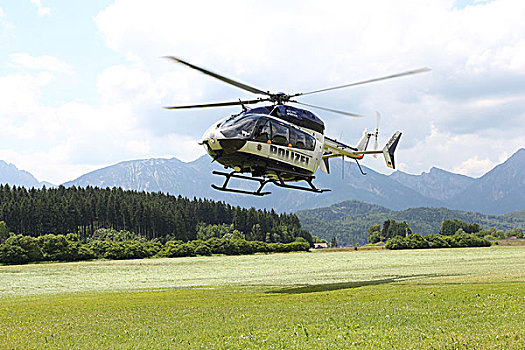 警察,直升飞机,欧盟,欧洲直升机公司,后面,阿尔卑斯山,靠近,斯瓦比亚,巴伐利亚,德国,欧洲