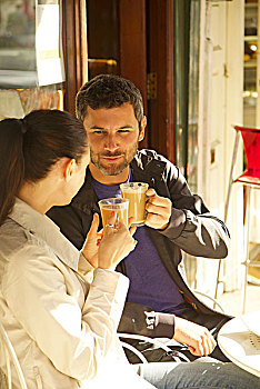 情侣,露天咖啡馆,咖啡