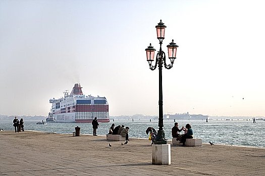 人,海边,散步场所,威尼斯,渡轮,背景,意大利