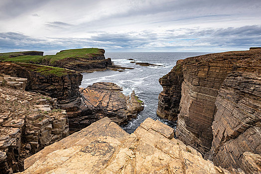 悬崖,大陆,奥克尼群岛,苏格兰,英国
