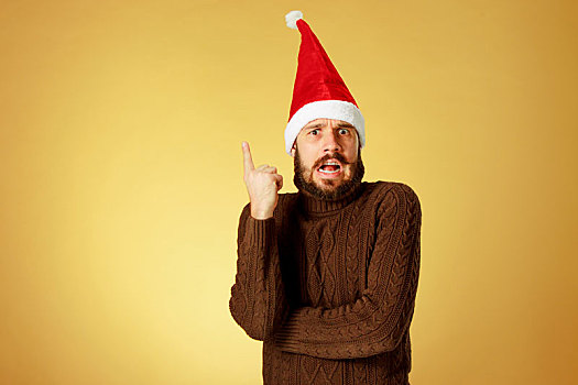 吃惊,圣诞节,男人,戴着,圣诞帽