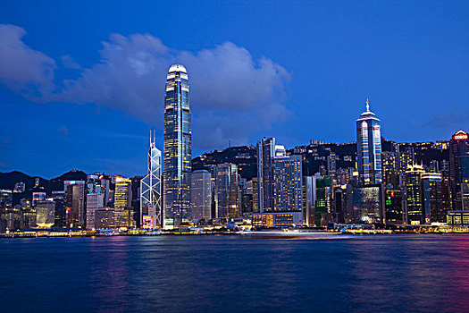 中心,天际线,西部,九龙,夜晚,香港