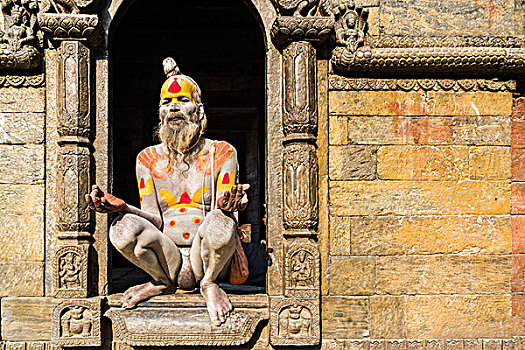 裸露,苦行僧,圣人,坐,入口,帕斯帕提那神庙,加德满都,尼泊尔,亚洲
