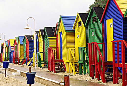 南非,西海角,彩色,变化,房子,线条,福尔斯湾,海滩,岬角,半岛