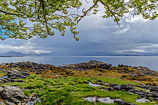 积雨云,上方,苏格兰,海岸,春天,靠近,斯凯岛,英国