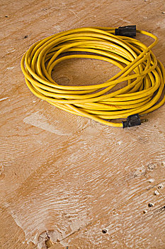 黄色,电,延长线,胶合板,地面