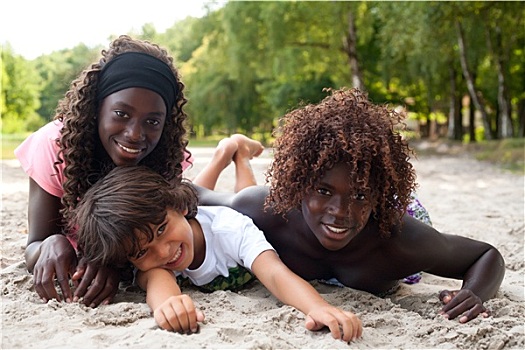 微笑,种族,孩子,海滩