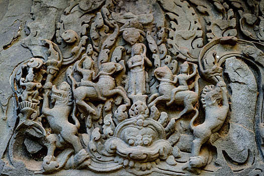 柬埔寨吴哥古城塔普伦寺精美的石雕