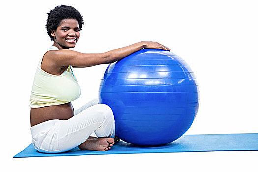 孕妇,健身球,白色背景,背景