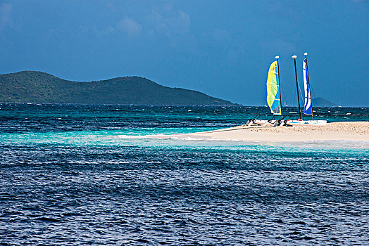 双体船,漂亮,白沙滩,棕榈岛,格林纳丁斯群岛,加勒比
