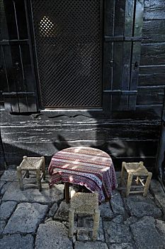 氛围,座椅,小,矮桌,凳子,历史,咖啡,乡村,金角湾,伊斯坦布尔,土耳其