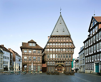 历史,半木结构房屋,市场,广场,希尔德斯海姆,下萨克森,德国,欧洲