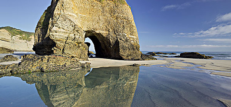 拱形,石头,洞,海滩,南岛,新西兰