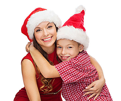 休假,礼物,圣诞节,圣诞,概念,高兴,母子,男孩,圣诞老人,帽子