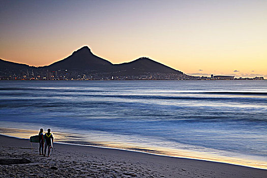冲浪,海滩,头部,信号,山,背景,开普敦,西海角,南非