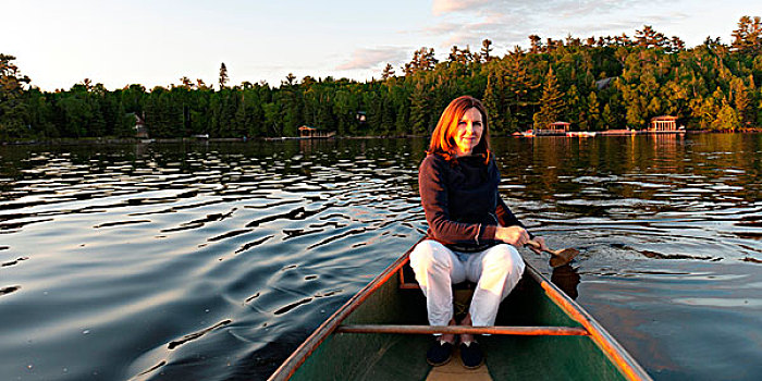 女人,划船,船,湖,木头,安大略省,加拿大