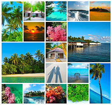 抽象拼贴画,夏天,海滩,马尔代夫,图像,自然,旅行,背景
