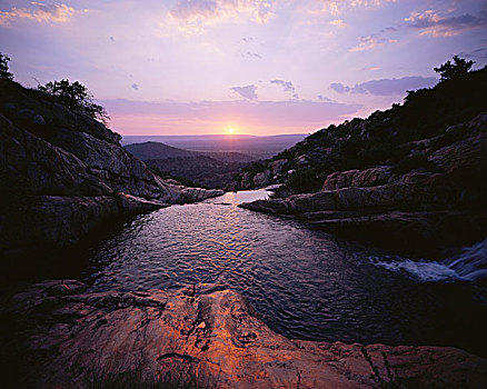 日落,上方,河流,山,南非