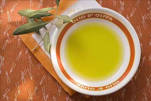 橄榄油,碗,餐巾,橄榄枝
