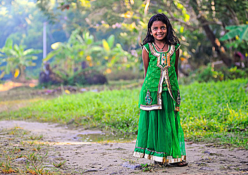 微笑,女孩,喀拉拉,印度南部,印度,亚洲