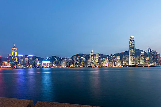 全景,城市,天际线,香港,港口,夜晚