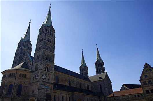 班贝格,大教堂,蓝天,上弗兰科尼亚,巴伐利亚,德国,欧洲