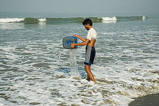虾,油炸,收集,小,鱼,海中,水,野外,市场,海滩,四月,2007年,孟加拉,大
