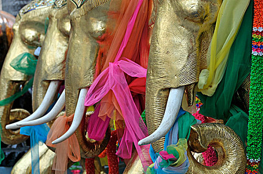 柚木,大象,装饰,幸运,带,神祠,曼谷,泰国,亚洲