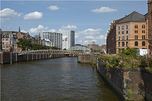 汉堡市,桥,上方,运河