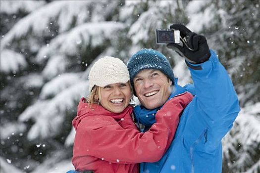 伴侣,自拍,拍照手机,户外,冬天,不列颠哥伦比亚省,加拿大