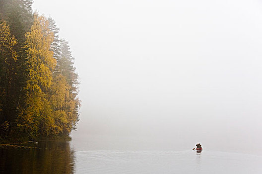 独木舟,雾状,湖