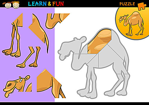 卡通,单峰骆驼,拼图,游戏