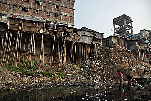 局部,菜市场,近郊,达卡,城市,孟加拉,垃圾,市场,河,制作,水,污染,危险,水平,二月,2007年