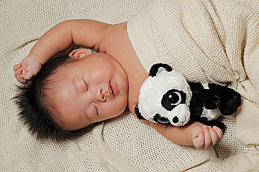 男婴,睡觉,拿着,玩具,熊猫