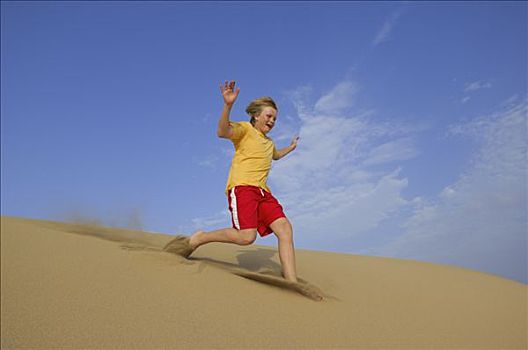 男孩,玩,沙丘,加纳利群岛