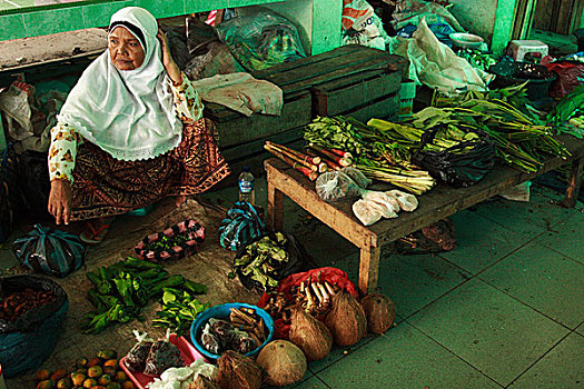 菜摊,市场,印度尼西亚,七月,2007年