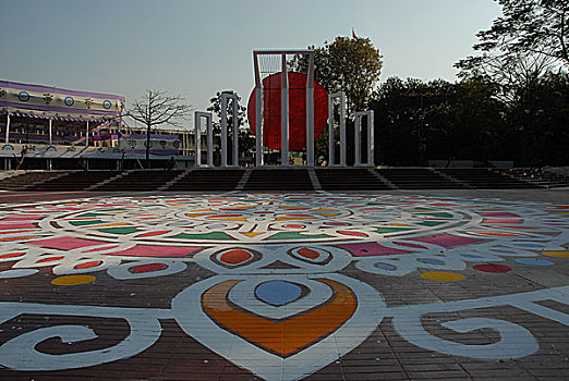 学生,艺术,涂绘,彩色,造型,纪念建筑,钟点,庆贺,国际,语言文字,白天,二月,2007年,达卡,孟加拉