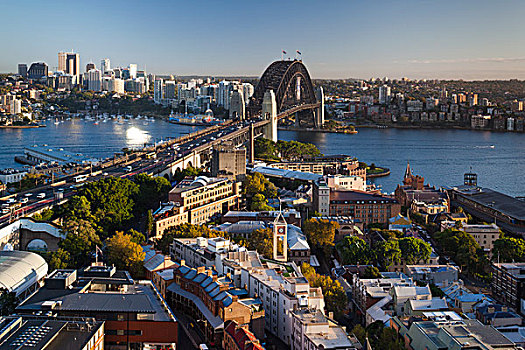 澳大利亚,悉尼港大桥,俯视图,黎明
