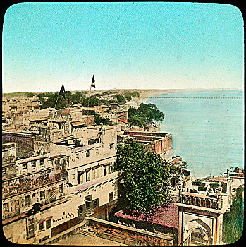 恒河,清真寺,贝拿勒斯,印度,迟,19世纪,早,20世纪,艺术家,未知