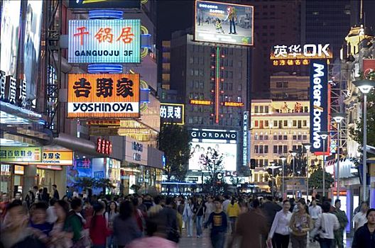 南京路,购物,区域,夜晚,上海,中国