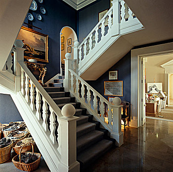 惊人,白色,楼梯,深蓝,门廊