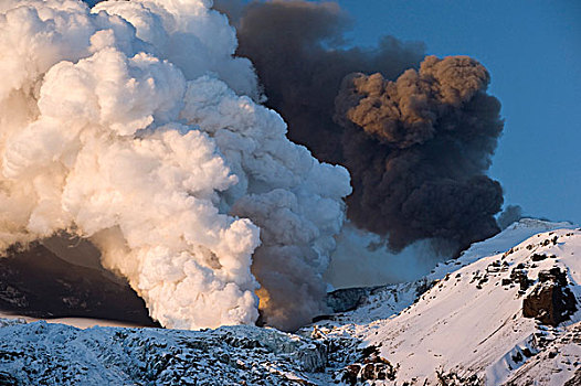 云,火山灰,火山,蒸汽,火山岩,流动,冰河,舌头,冰岛,欧洲