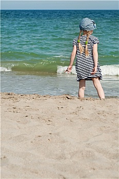 小,女孩,沙滩,海滩