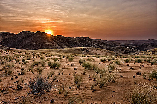 山谷,纳米比亚,荒芜,日落