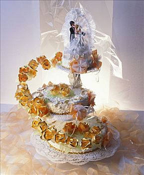 三层,白色,婚礼蛋糕,新娘,新郎