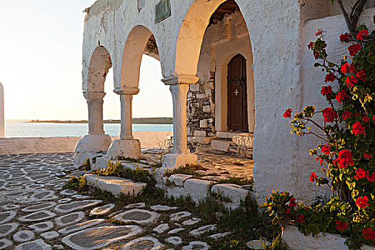 教堂,日落,帕罗斯岛,基克拉迪群岛,希腊