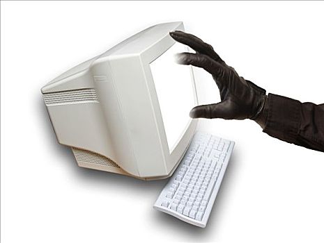 手,黑色,手套,电脑