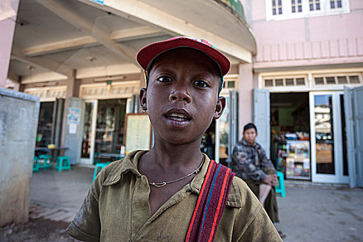 男孩,帽,靠近,卡劳,掸邦,缅甸,亚洲