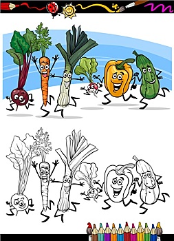 卡通,蔬菜,上色画册