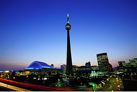 加拿大国家电视塔,穹顶,夜晚,多伦多,安大略省,加拿大